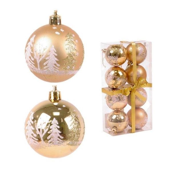 Набір пластикових золотих новорічних кульок 8 шт. D-6 см. 43181