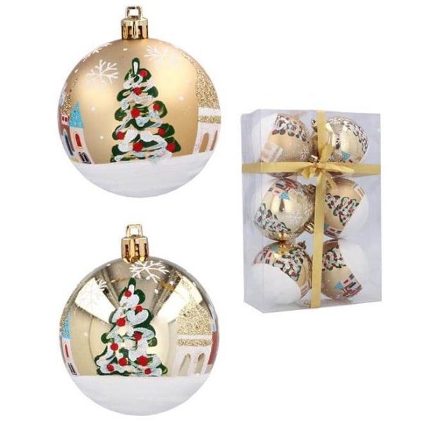 Набір пластикових золотих новорічних кульок 6 шт. D-7 см. 43178