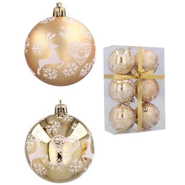 Набір пластикових золотих новорічних кульок 6 шт. D-7 см. 43177