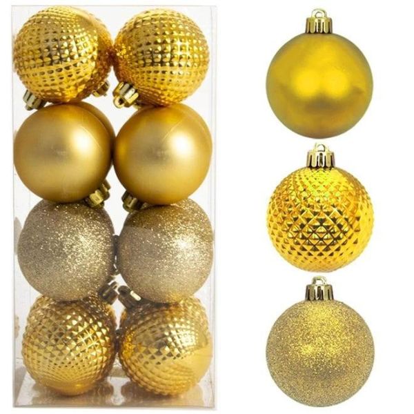 Набір пластикових золотих новорічних кульок 16 шт. D-6 см. 43157