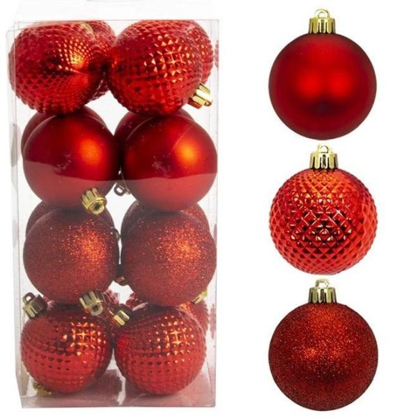 Набір пластикових червоних новорічних кульок 16 шт. D-6 см. 43156