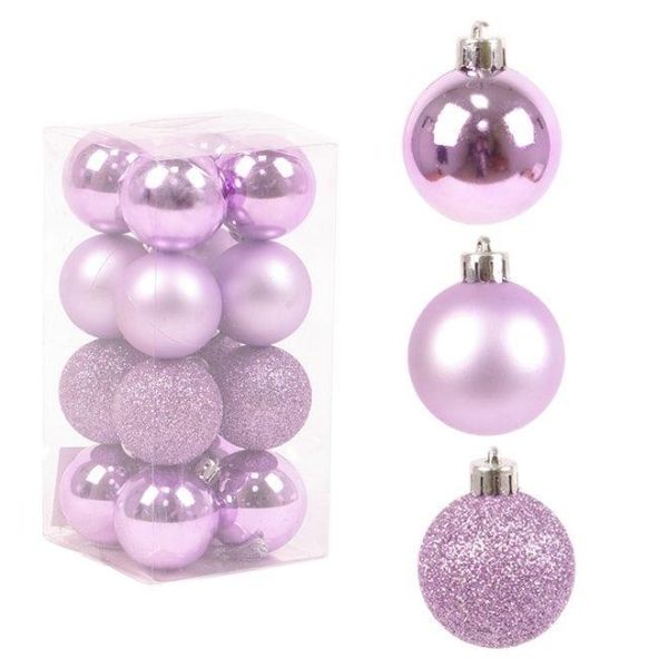 Набір пластикових фіолетових новорічних кульок 16 шт. D-4 см. 43142