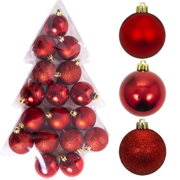 Набір пластикових червоних новорічних кульок 17 шт. D-5 см. 43138