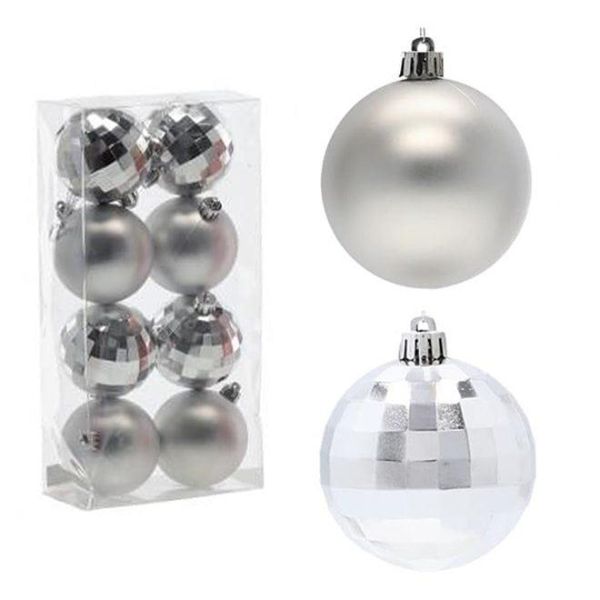 Набір пластикових срібних новорічних кульок 8 шт. D-7 см. 43137