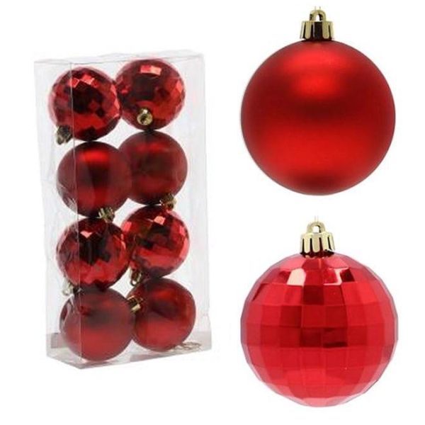 Набір пластикових червоних новорічних кульок 8 шт. D-7 см. 43135