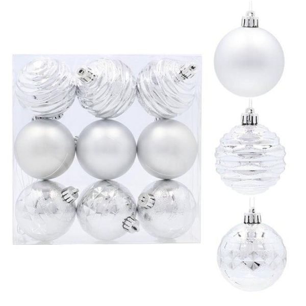 Набір пластикових срібних новорічних кульок 9 шт. D-6 см. 43126