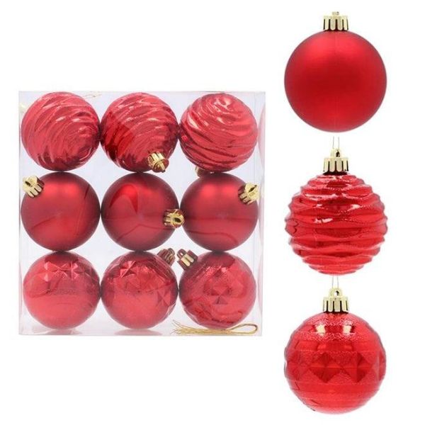 Набір пластикових червоних новорічних кульок 9 шт. D-6 см. 43124