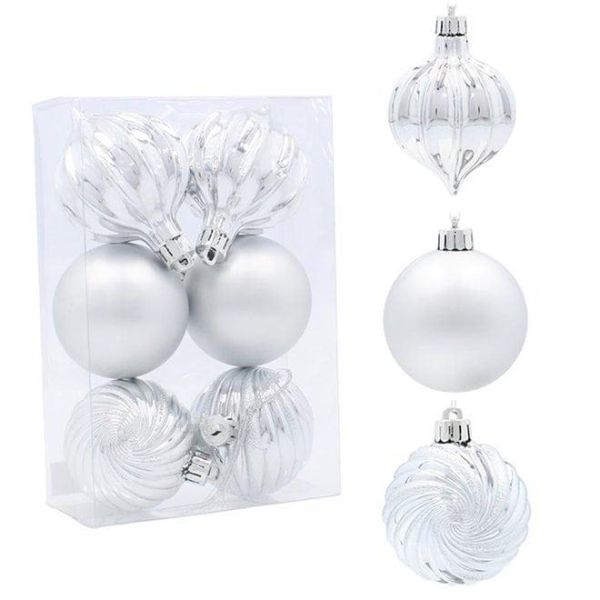 Набір пластикових срібних новорічних кульок 6 шт. D-6 см. 43101