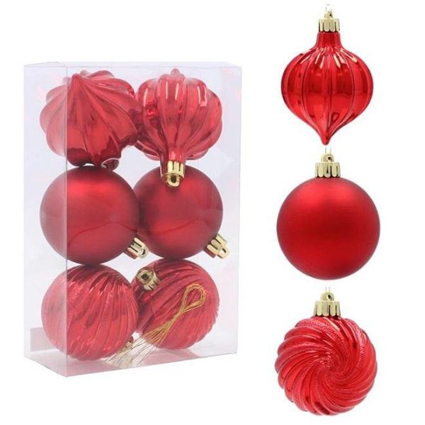 Набір пластикових червоних новорічних кульок 6 шт. D-6 см. 43099