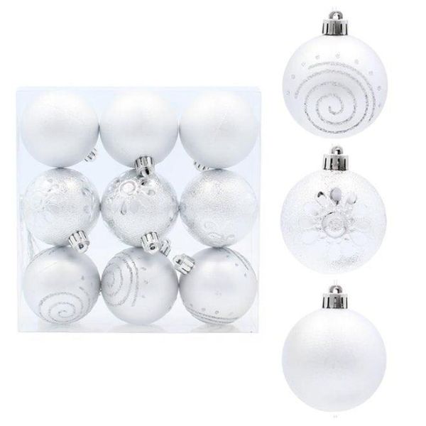 Набір пластикових срібних новорічних кульок 9 шт. D-6 см. 43098