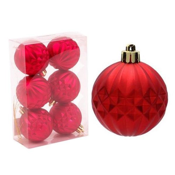Набір пластикових червоних новорічних кульок 6 шт. D-6 см. 43090