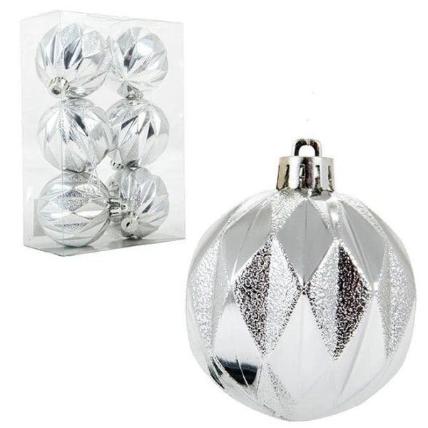Набір пластикових срібних новорічних кульок 6 шт. D-6 см. 43089