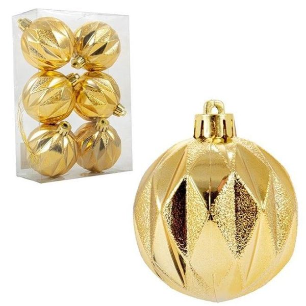 Набір пластикових золотих новорічних кульок 6 шт. D-6 см. 43088