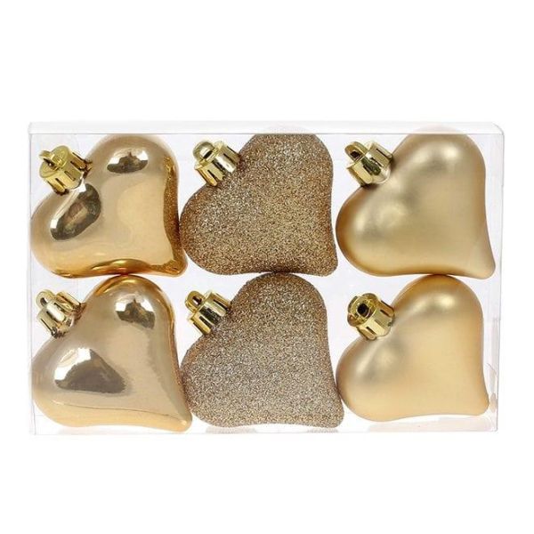 Набір пластикових новорічних прикрас Серце 6 шт. D-6 см. 13047