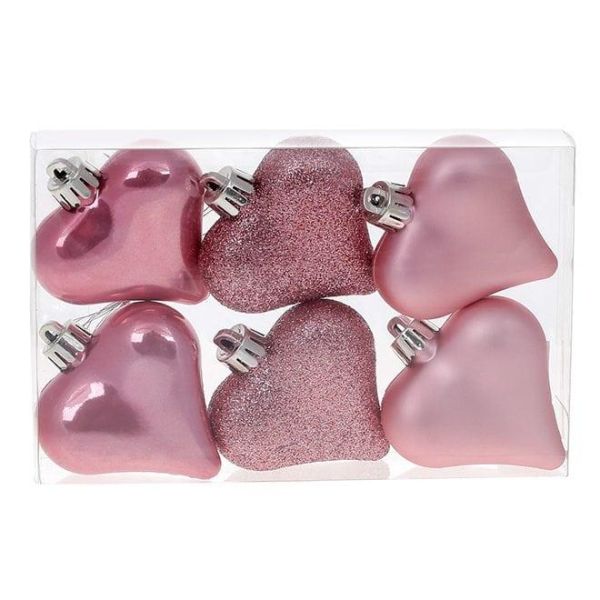 Набір пластикових новорічних прикрас Серце 6 шт. D-6 см. 13049