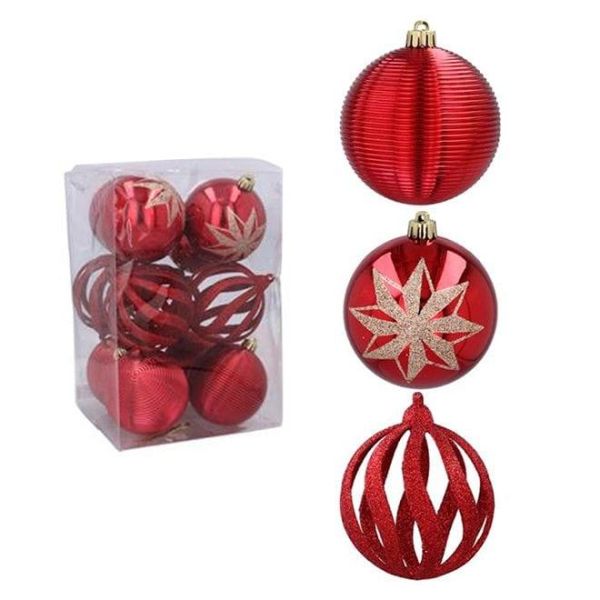 Набір пластикових червоних новорічних кульок 12 шт. D-8 см. 43048