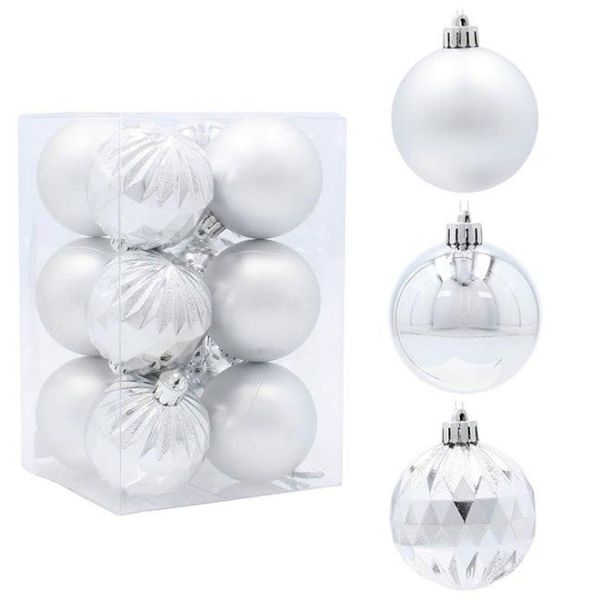 Набір пластикових срібних новорічних кульок 12 шт. D-6 см. 43041