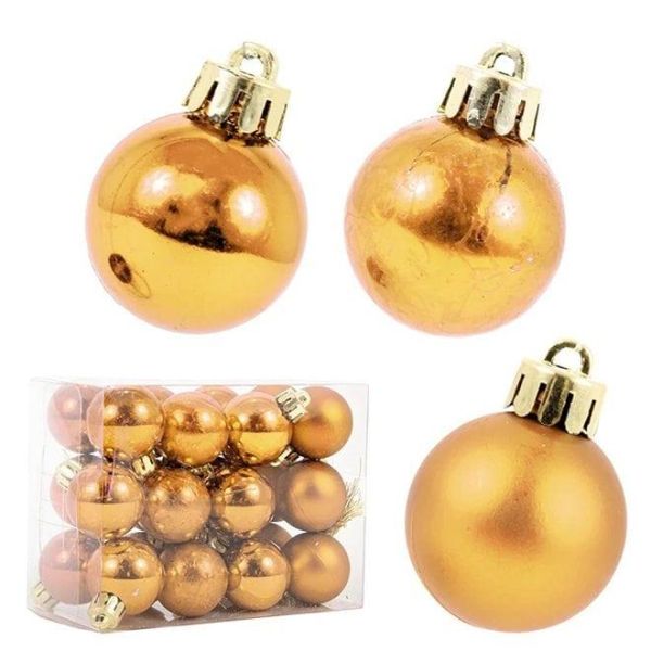 Набір пластикових золотих новорічних кульок 24 шт. D-3 см. 43034