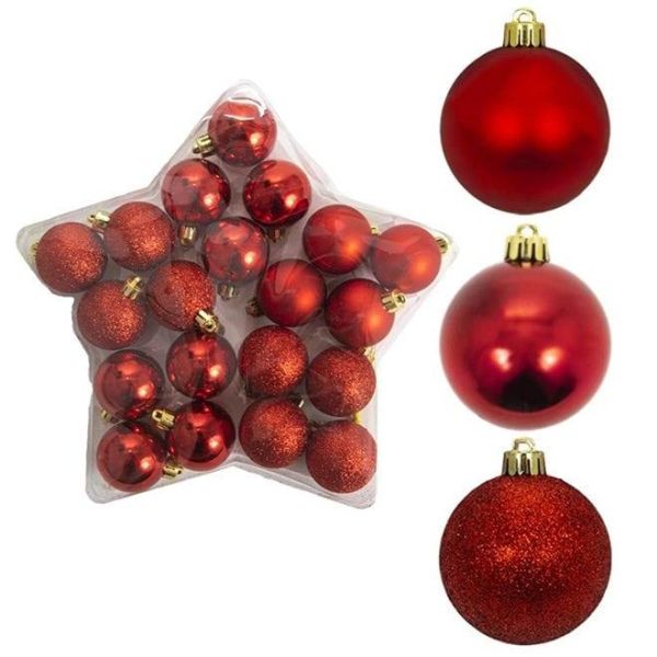 Набір пластикових червоних новорічних кульок 20 шт. D-4 см. 43019
