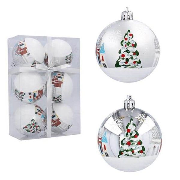 Набір пластикових срібних новорічних кульок 6 шт. D-8 см. 43018