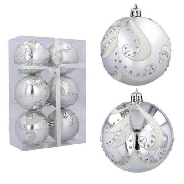 Набір пластикових срібних новорічних кульок 6 шт. D-8 см. 43015