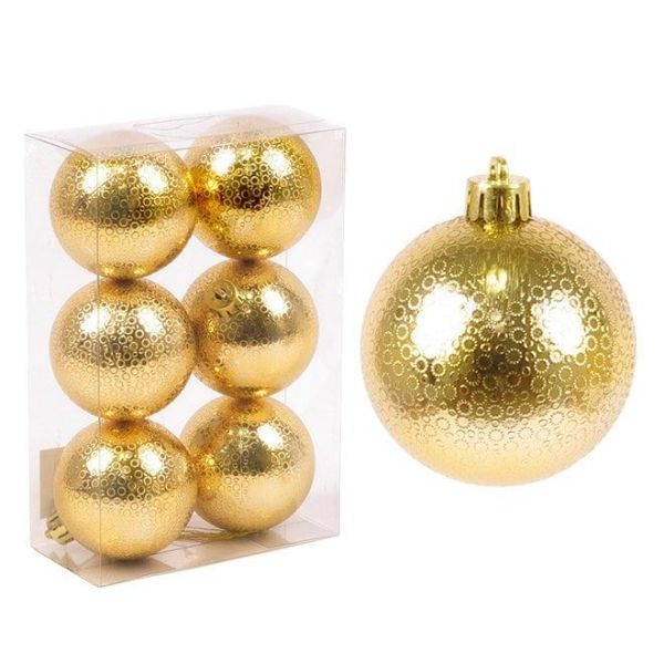 Набір пластикових золотих новорічних кульок 6 шт. D-6 см. 43010