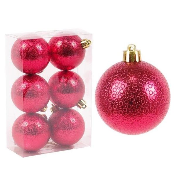 Набір пластикових червоних новорічних кульок 6 шт. D-6 см. 43009