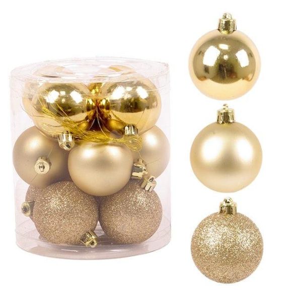 Набір пластикових золотих новорічних кульок 12 шт. D-5 см. 43007