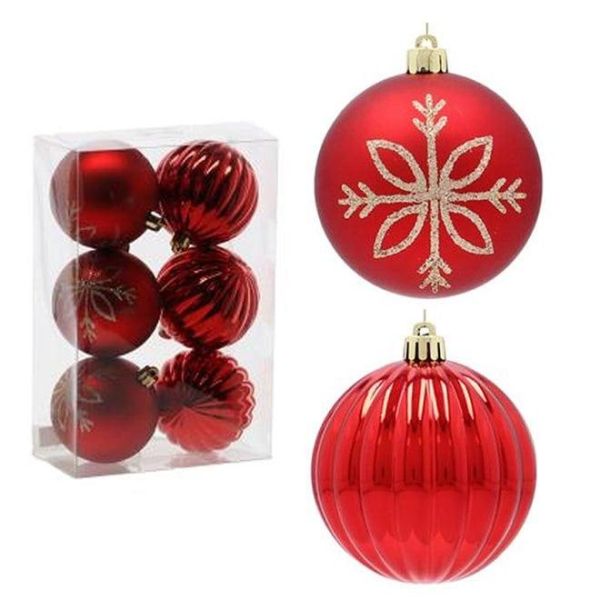 Набір пластикових червоних новорічних кульок 6 шт. D-8 см. 43005