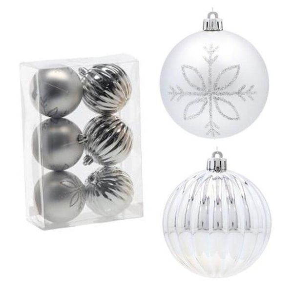 Набір пластикових срібних новорічних кульок 6 шт. D-8 см. 43003