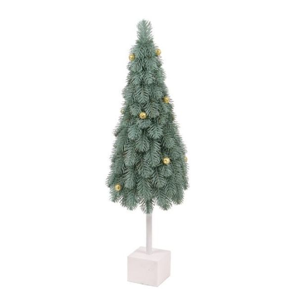 Ялинка лита на дерев'яній підставці блакитна із золотими кульками 62 см.