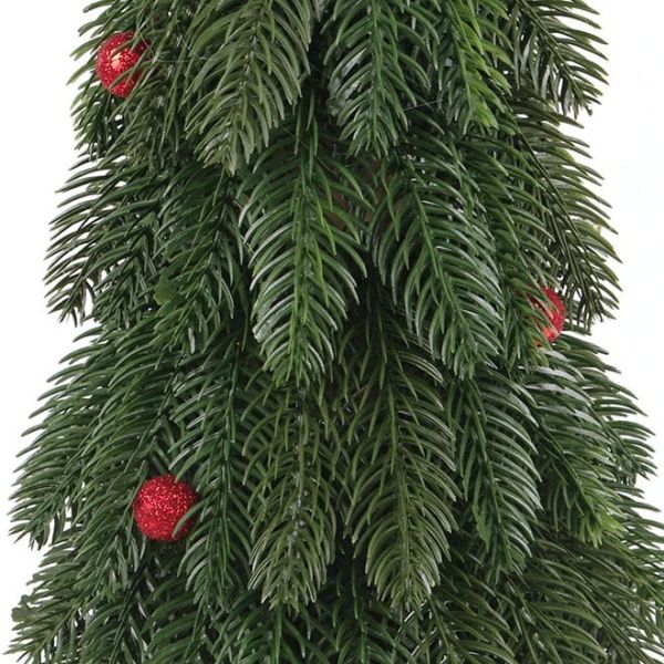 Елка литая на деревянной зеленой подставке с красными шариками 62 см.