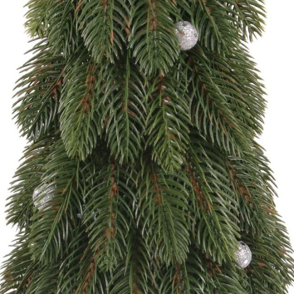 Ялинка лита на дерев'яній зеленій підставці із срібними кульками 62 см.