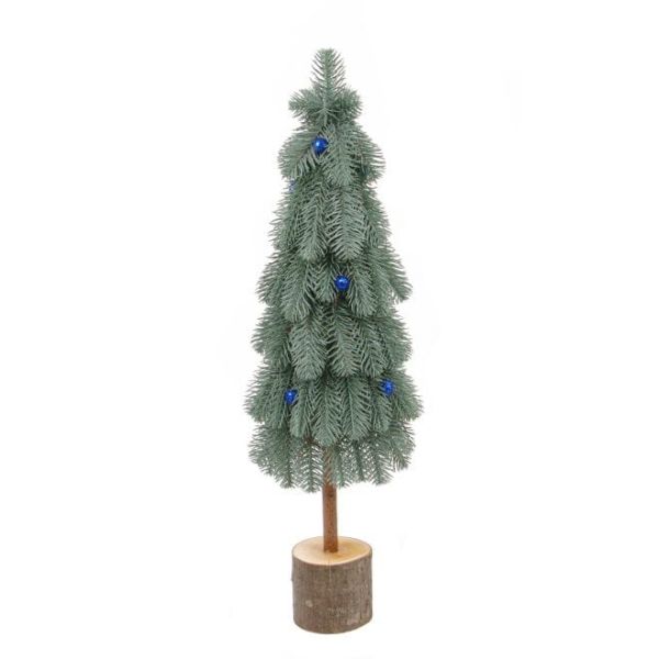 Ялинка лита на дерев'яній підставці блакитна із синіми кульками 62 см.