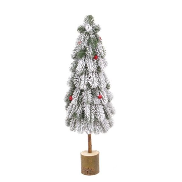 Ялинка лита на дерев'яній підставці, засніжена з червоними кульками 62 см.
