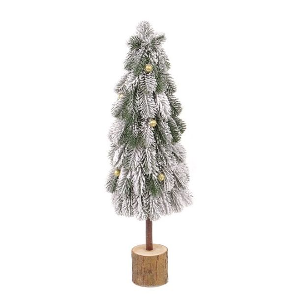 Ялинка лита на дерев'яній підставці засніжена із золотими кульками 62 см.