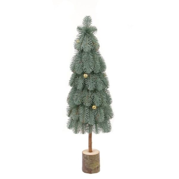 Ялинка лита на дерев'яній підставці блакитна із золотими кульками 62 см.