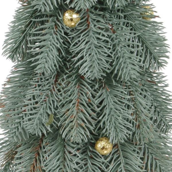 Елка литая на деревянной подставке голубая с золотыми шариками 62 см.