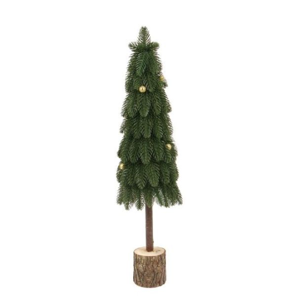 Ялинка лита на дерев'яній зеленій підставці із золотими кульками 62 см.