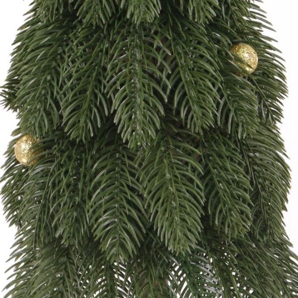 Ялинка лита на дерев'яній зеленій підставці із золотими кульками 62 см.