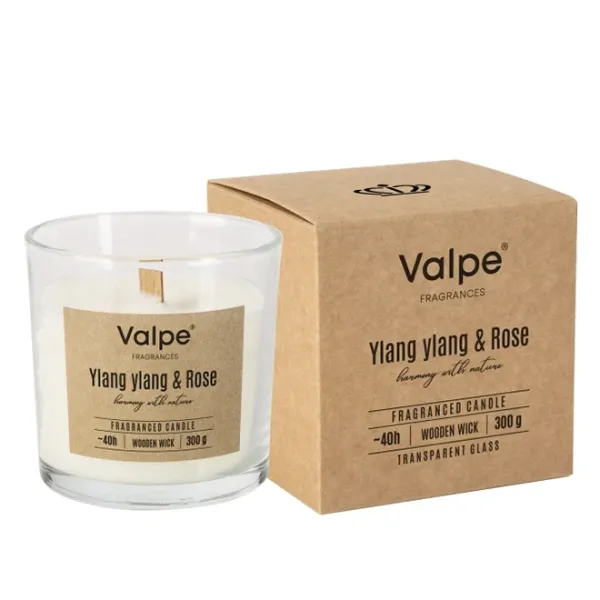 Свічка ароматична з дерев'яним ґнотом Bispol Ylang ylang & Rose 27686