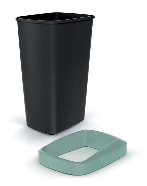 Смітник Prosperplast Compacta Q прямокутна з відкритою кришкою 45л чорна із Зеленим обідком