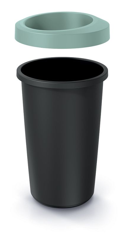 Смітник Prosperplast Compacta Q кругла з відкритою кришкою 25л чорна Зелений обідок