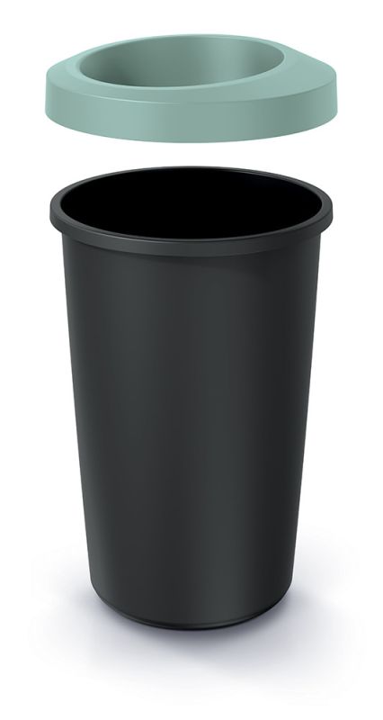 Смітник Prosperplast Compacta Q кругла з відкритою кришкою 45л чорна Зелений обідок